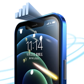 Magnetinės Metalo iphone 12 11 pro max atveju coque Dvipusis Stiklo iphone 12 11 Pro 12 mini padengti telefono dėklas coque