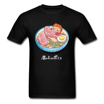 Makaronų Plaukikas Marškinėliai Anime Tee Ponyo Ant Uolos Marškinėlius Vyrų Viršūnes Naruto Ramen T-shirt Dubenį Spausdinti Juokinga Drabužiai