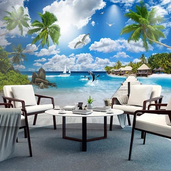 Maldyvai Smėlio Paplūdimys, Marina 3D Foto tapetų Gyvenamasis Kambarys su Sofa-lova, TV Foną, Namų Dekoro Užsakymą Freskos lipnios Lipdukas