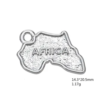 Mano forma 30pcs cinko lydinys, rodis padengtą Afrikos žemėlapis pakabukai