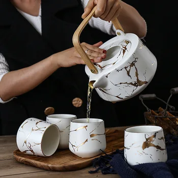Marbling Buitinių Arbatos Rinkinys-Japonų Stiliaus, Juodos ir Baltos Keramikos, po Pietų, Arbatos Puodelis su Akacijų Mangium Bazės Paramos Arbatinukas