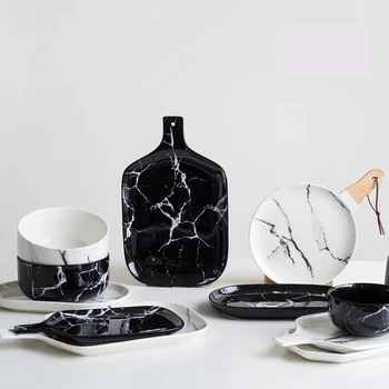 Marmuro modelis porceliano lėkštės keramikos Vakarienė Plokštelė su rankena vakarienė nustatyti marmuro indai