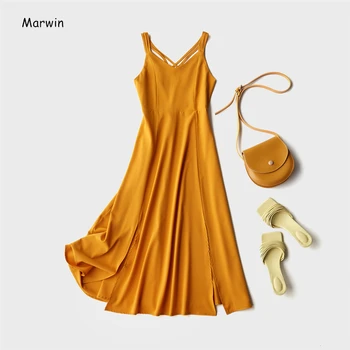 Marwin 2020 Naujas-Ateinančią Vasarą Atostogų Suknelė Kryžiaus Spageti Dirželis Atidaryti Atgal Kietuoju Paplūdimio Stiliaus Kulkšnies Ilgis Moterų Suknelės