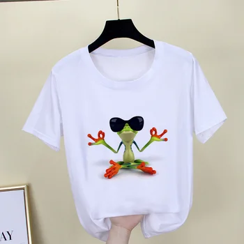 Marškinėliai moterims Įdomus varlė Medituoti spausdinti mados T-shirt Harajuku trumpomis Rankovėmis Marškinėlius drabužių 2021 Naujas O-kaklo Viršūnes Tees Moteris