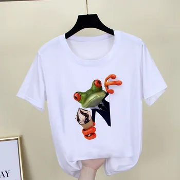 Marškinėliai moterims Įdomus varlė Medituoti spausdinti mados T-shirt Harajuku trumpomis Rankovėmis Marškinėlius drabužių 2021 Naujas O-kaklo Viršūnes Tees Moteris