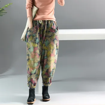 Max LuLu 2019 M. Rudens Mados Korėjos Stiliaus Ponios Gotikos Streetwear Moterims Gėlių Elastinga Haremo Kelnės Atsitiktinis Palaidų Moterų Kelnės