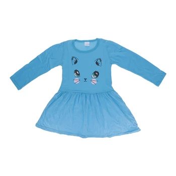 Maža mergaitė mielas spausdinimo suknelė ilgomis rankovėmis katė veido pižamą kvėpuojantis mados