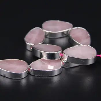 Maždaug 11pcs Natūralus rožinis kvarcas Butas Ašaros centras gręžti granulių,Silvers Kraštais rožinė Kristalų kiaušinių Plokštė Pakabučiai, apyrankės Amatai