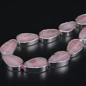 Maždaug 11pcs Natūralus rožinis kvarcas Butas Ašaros centras gręžti granulių,Silvers Kraštais rožinė Kristalų kiaušinių Plokštė Pakabučiai, apyrankės Amatai