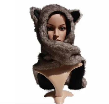 Mažmeninės prekybos Naujas Dirbtiniais Kailiais Moterų Skrybėlę Vilkas Žiemą Animacinių filmų Pliušinis Gyvūnų Kailių Kepurės /Šalikas Pirštinės Rinkiniai Šiltos Kepurės 10 Spalvų Beanies
