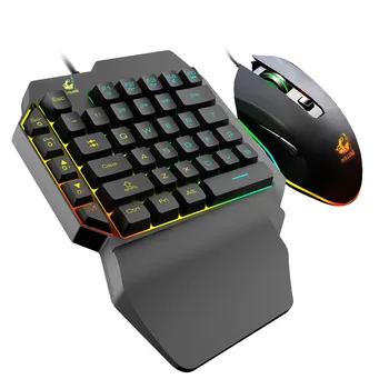 Mechaninė Jausmas, Viena ranka Žaidimų Klaviatūra, Pelės Rinkinys su RGB Apšvietimas 2400 Dpi Gamer Mouse For PC/Laptop/Mobilusis Telefonas