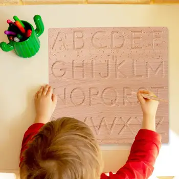 Mediniai anglų kalbos Abėcėlę Valdybos Medienos Raidžių 0-9 Digitals Pažinimo Rašyti Sekimo Valdybos Montessori Laišką Mokymosi Žaislas Vaikams