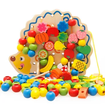 Medinis Vaisių ir Daržovių Jungiamąją & Apjuostame Karoliukai Žaislai su Ežys Valdyba Virš 3 Metų amžiaus Vaikams