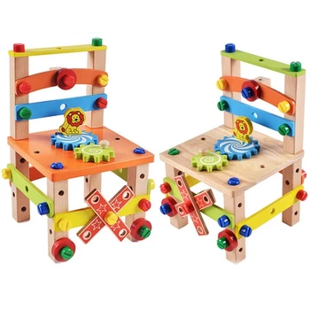 Medinės Kėdės Montavimas Montessori Žaislai, Kūdikių Švietimo Medienos Žaislas Ikimokyklinio Daugiafunkcinis Įvairių Riešutų Mišinys, Kėdės Įrankis
