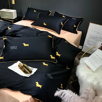 Medvilnės sateen patalynė dvigubai karalienės ir karaliaus dydžio patalynės komplektas 4pcs 60S prabanga juoda antklode padengti su Takso spausdinti lakštai