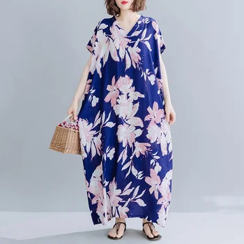 Medvilnės satino plius dydis derliaus gėlių moterų atsitiktinis palaidų ilgas vasaros paplūdimio suknelė elegantiškas drabužius 2021 ponios suknelės sundress