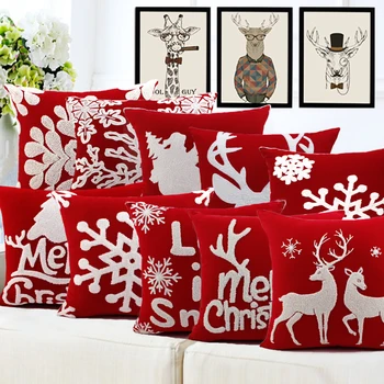 Medvilnės Siuvinėti Užvalkalas Raudona Kalėdų dekoro Pagalvėlės, Namų Dekoro Sofa Kalėdų Snaigės Briedžių Mesti Pagalvę 45 Naujųjų Metų