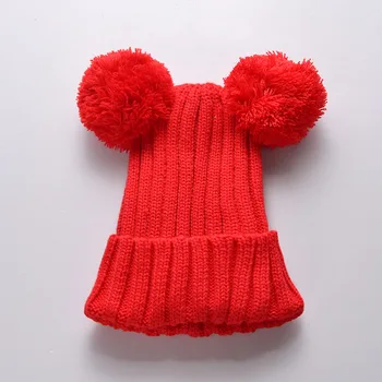 Megzti vilnos kamuolys mergina skrybėlę manžetai kūdikių skrybėlę du kamuoliukus Mickey skrybėlę rudenį ir žiemą šiltą kepurę vaikų madinga skrybėlė
