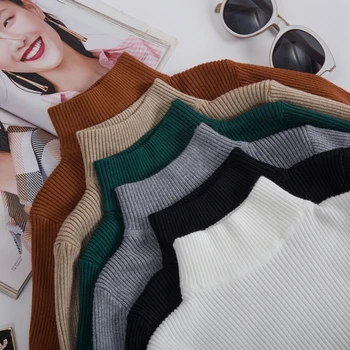Megztinis moterų 2020 m. pusę aukšto kaklo rudens ir žiemos moterų megztinis ilgomis rankovėmis megztinis ponios megztinis minkštas
