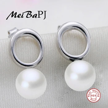 [MeiBaPJ]Aukščiausios kokybės 7mm apvalus natūralus gėlavandenių perlų earrrings moterų perlų papuošalai 925 sterlingas sidabro stud auskarai