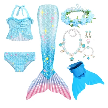 Mergaitėms, Vaikams, Vaikų Undinėlės Uodega Kostiumas Swimmable Monofin Bikini maudymosi kostiumėlį, Maudymosi Nustatyti Undinėlės Uodegos Plaukimo Cosplay