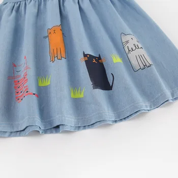 Mergaičių marškinėliai apykaklės princesė dress Dideles vaikų animaciją kačių spausdinti suknelės ins džinsinio audinio suknelė be rankovių vaikai suknelė