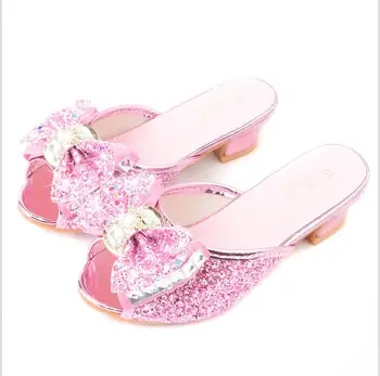 Merginos aukštos obcasie šlepetės vasaros Disney naujas universalus laisvalaikio kristalų žuvų burna sandalai drugelis rasos pirštą princesė batai
