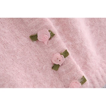 Merodi Saldus Ponios Rudenį Vieną Krūtinėmis Susagstomų Megztinių Merginos Rose Mygtuką Mielas Megztiniai Moterims, Prancūzų Stiliaus Moheros Megztinis