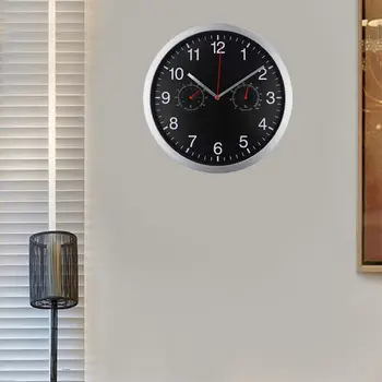 Metalo Silent Kvarco Sieninis Laikrodis Ramioje Valyti Judėjimo Termometras su Drėgmėmačiu Ne-tiksi Namų Meno Dekoro Naujas Dizainas