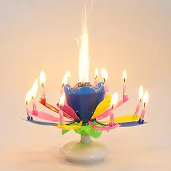 MeterMall Dukart Sluoksnių Lotus Muzikos Gimtadieniu, Žvakės, Romantiška Gėlių Šviesos Pyragas Vaikams Dovanų Šalis