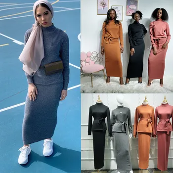 Mezgimo Abaja Turkų Musulmonų Suknelė, Hijab Viršūnių, Sijonai, Nustatyti Caftan Marocain Kaftan Dubajus Islamas Drabužiai Moterims Vetment Femme Hijab