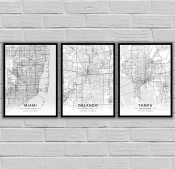 Miami, Orlando Tampa FL Florida, JAV, Jungtinių Amerikos valstijų Žemėlapis Plakatas