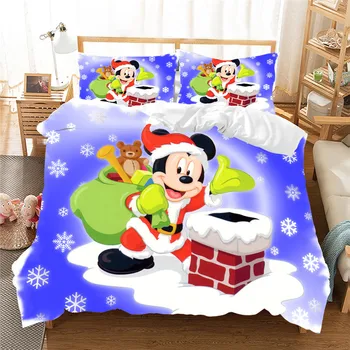 Mickey Minnie Kalėdų Santa Claus Patalynės Komplektas Antklode Padengti Vaikų Lova Set Queen (King Size Dovana Šalikas Patalynės Komplektai