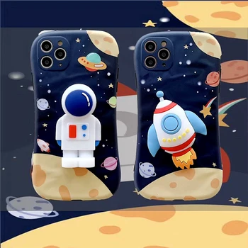 Mielas 3D Animaciją Astronautas Raketų Vietos Telefono dėklas Skirtas iPhone 11Pro Max SE X XS MAX XR 7 8 Plius Juokinga Minkštas Anti-rudenį Padengti Coque