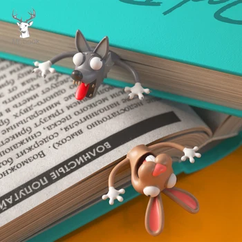 Mielas 3D Gyvūnų Sulenkta Katė, Triušis pelė Žymos Kūrybos Vilkas Knygos Ženklai Vaikams Mergaitėms Dovanų Office Mokyklos Kawaii Raštinės reikmenys
