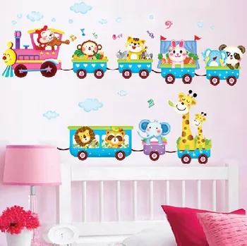Mielas Animacinių filmų traukinio gyvūnų modelio nuimamas Siena lipdukas vaikams, vaikų kambario, miegamojo klasėje darželio sienų dekoras