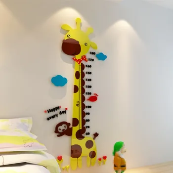 Mielas Animacinių filmų Žirafa Aukštis Priemonė Sienų Lipdukai Vaikams Kambariai Didelio Dydžio Galiniais 3D Akrilo Aukštis Valdovas Vaikai Siena Lipdukas