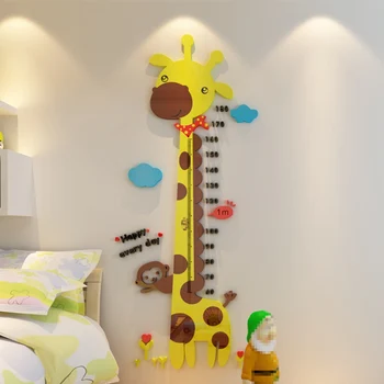 Mielas Animacinių filmų Žirafa Aukštis Priemonė Sienų Lipdukai Vaikams Kambariai Didelio Dydžio Galiniais 3D Akrilo Aukštis Valdovas Vaikai Siena Lipdukas