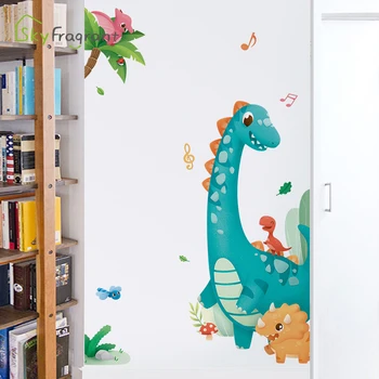 Mielas dinozauras animacinių filmų sienų lipdukai durų lipdukas lipnios vaikai kambario dekoro miegamojo sienos dekoro lipni namų dekoro