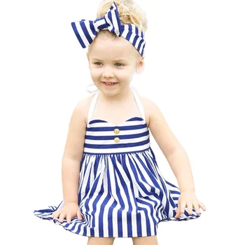 Mielas Dryžuotas Mergaičių Suknelė + 3D Lankas Lankelis Rankovių Bamblys Kūdikių Dress Šalis Vestuvių Kostiumai 2vnt Vaikų Drabužių Rinkinys