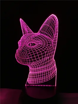 Mielas Gyvūnas Katė Galvos 3D Lempos RGB LED Lemputė USB Nuotaika Naktį Šviesos Iliuzija Dalykėlių Prop Luminaria Pakeisti Stalas Stalo Miegamojo Puošimas