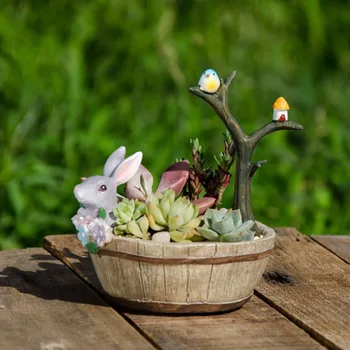 Mielas ir Gražus Spalvingas Medienos spalvos katytė gėlių vazonai, Sodo Derva Gėlių Vazonus Gyvūnų Serijos Stiliaus Figūrėlės Sodo Puodai
