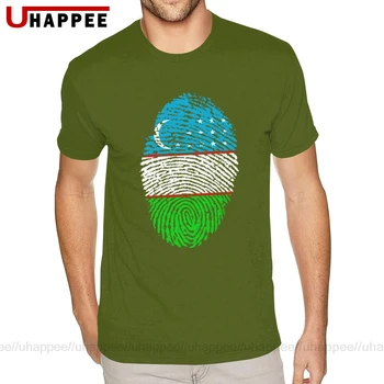 Mielas Uzbekistanas Vėliavos pirštų Atspaudų T-Shirt Vyrams Grafinis Užsakymą trumpomis Rankovėmis, Ultra Medvilnės Apvalios Kaklo Marškinėliai