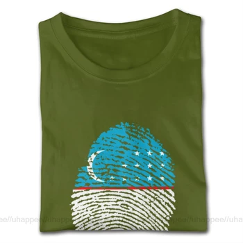 Mielas Uzbekistanas Vėliavos pirštų Atspaudų T-Shirt Vyrams Grafinis Užsakymą trumpomis Rankovėmis, Ultra Medvilnės Apvalios Kaklo Marškinėliai