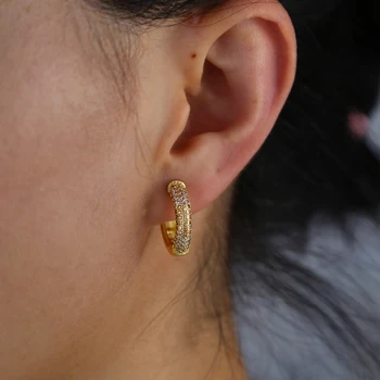 Mikro nutiesti cz aukso spalvos klasikinis moterų papuošalai, aukso spalvinga cz vidutinio dydžio hoopas auskarai moterims