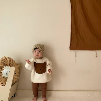MILANCEL 2020 m. Žiemos Kūdikių Hoodies Mielas Lokys Kostiumas Berniukų Megztiniai, Vilnos Merginos Megztinis