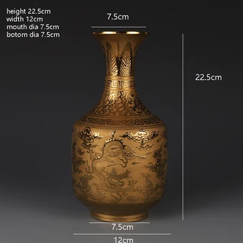 Ming Dinastija Xuande metų ženklas paauksuotas aukso drakonas vaza antikvariniai kolekcionuojamų ornamentas, antikvariniai porceliano
