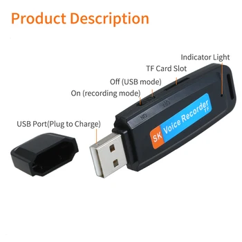 Mini Nešiojamas USB Diktofonas Įkrovimo U-Diskų įrašymo Mygtuką Įrašymo Saugojimo Parama 1-32G TF Kortelė Posėdis