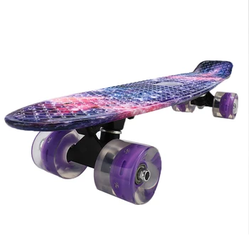 Mini riedlentė Cruiser Žuvų Skate Board LED Mirksi Šviesos Plastiko Galaxy Žvaigždėtas Dangus Spausdinti Longboard Gatvės Lauko Sportas