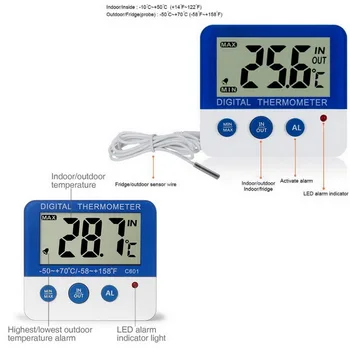 Mini Skaitmeninis LCD vidaus/Lauko Termometras Šaldytuvo Temperatūros Jutiklis Šaldiklio Termometras Žadintuvas Stebėti Temperatūros Indikatorius